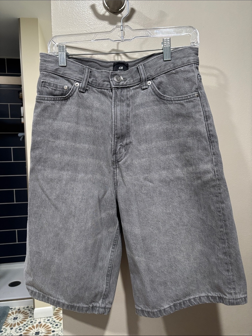 H&M Men's Washed Grey Denim Jean Shorts
